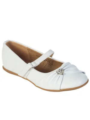 White Rhinestone Heart Girls Flat Dress Shoes 5 Toddler-4 Kids