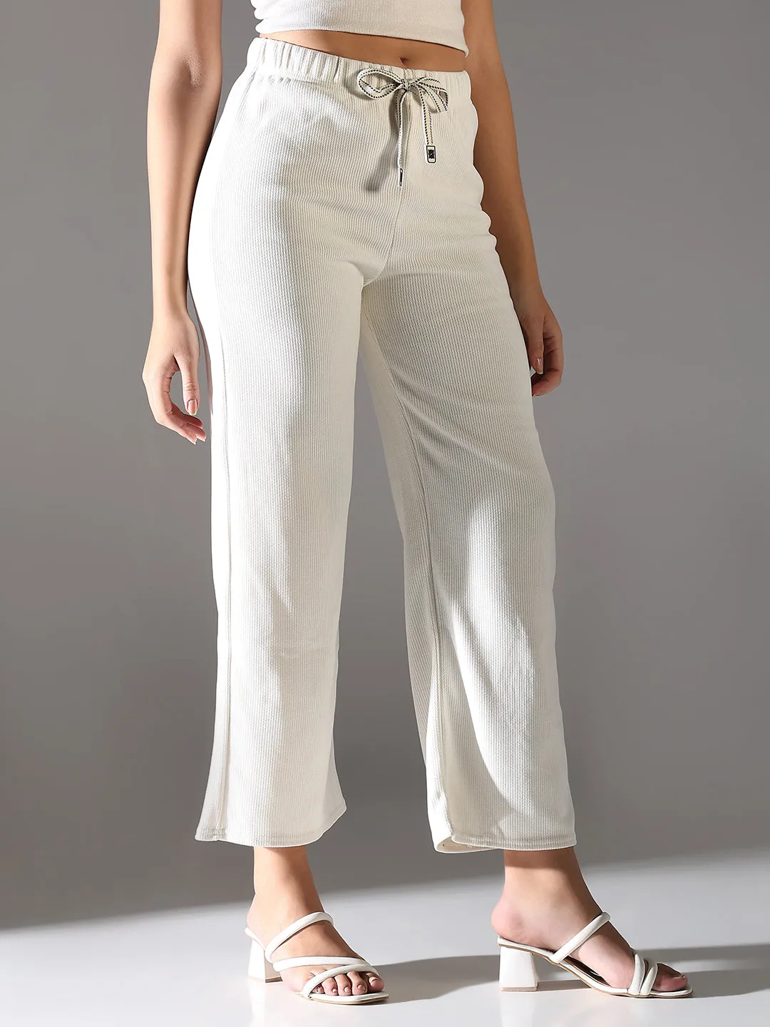 Women White Comfort Straight Fit Trousers