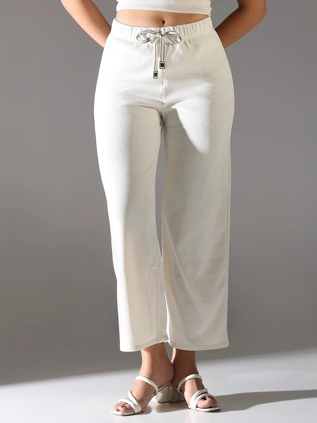 Women White Comfort Straight Fit Trousers