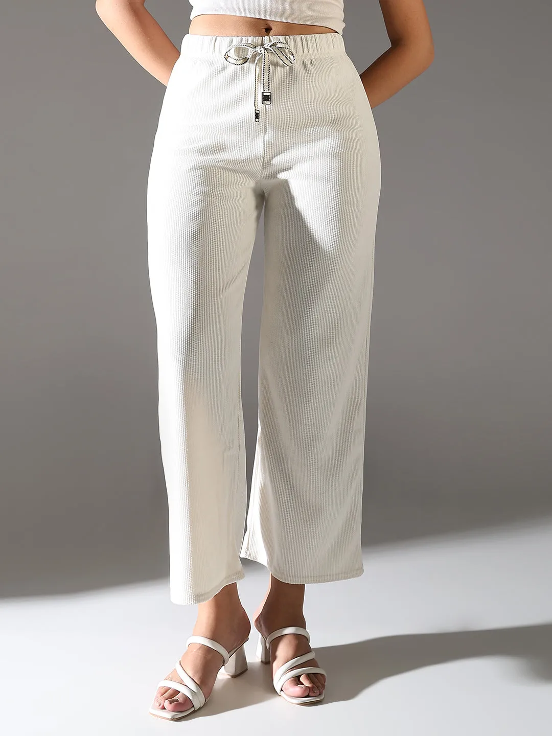 Women White Comfort Straight Fit Trousers
