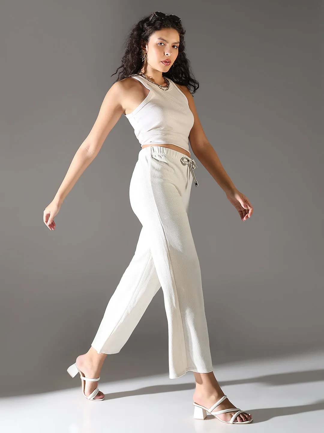 Women White Comfort Straight Fit Trousers