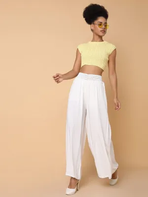 Women White Cotton Comfort Loose Fit Trousers