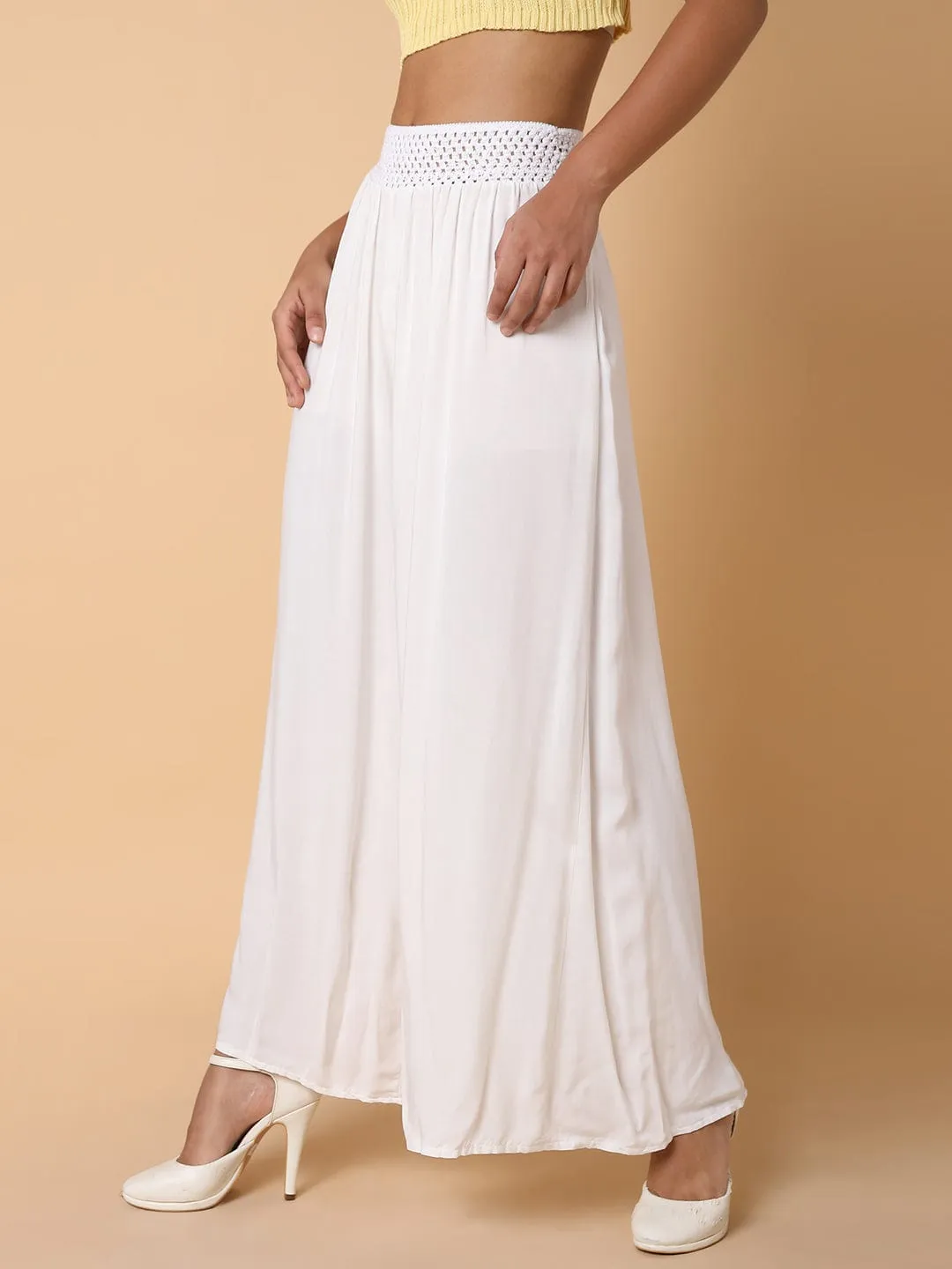 Women White Cotton Comfort Loose Fit Trousers