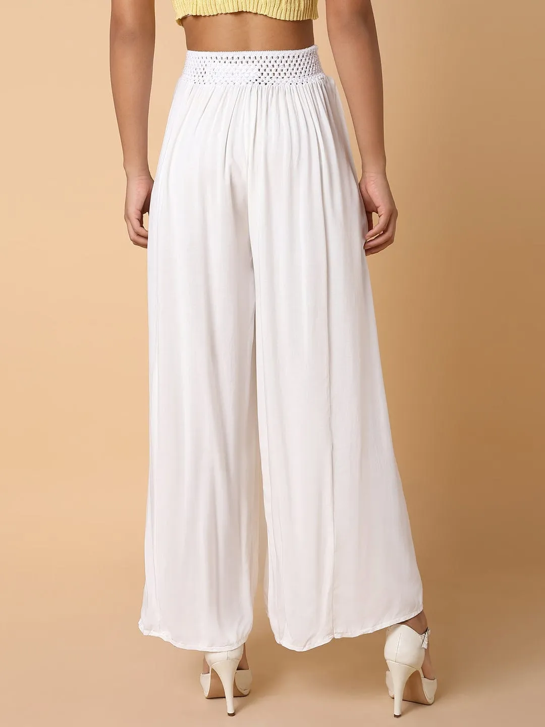Women White Cotton Comfort Loose Fit Trousers
