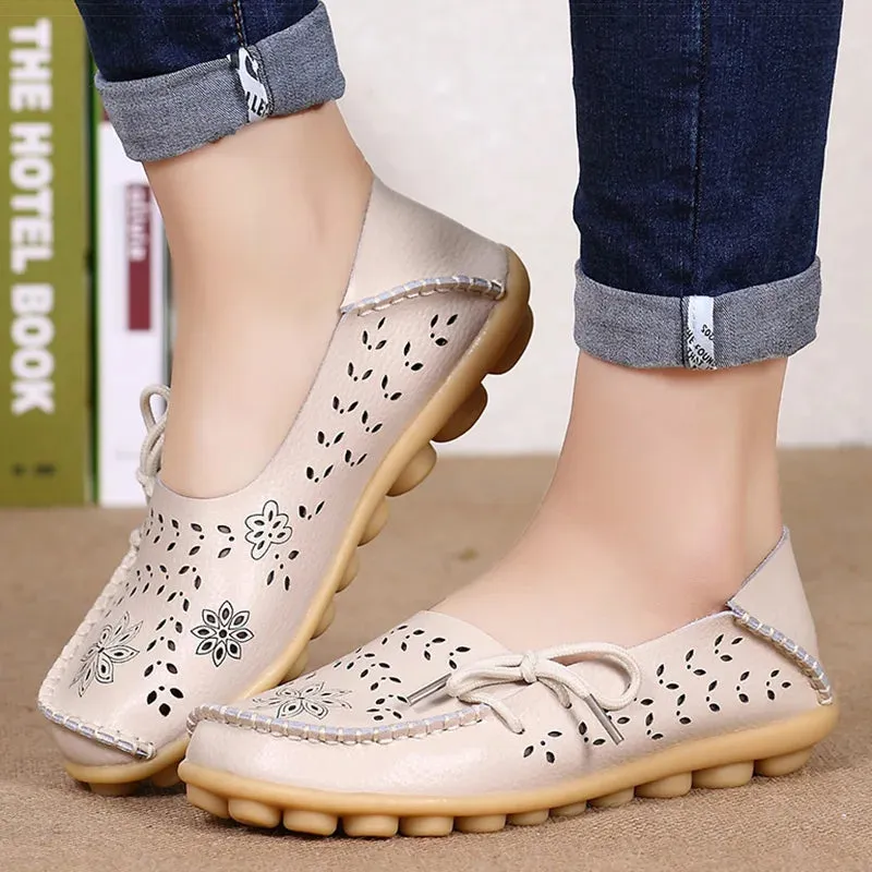 Women's Flat Shoes Breathable PU Leather Loafers Casual Slip On Shoes