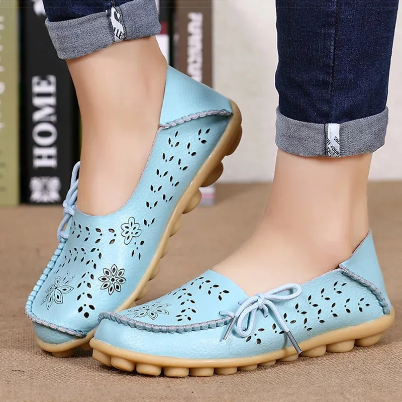 Women's Flat Shoes Breathable PU Leather Loafers Casual Slip On Shoes