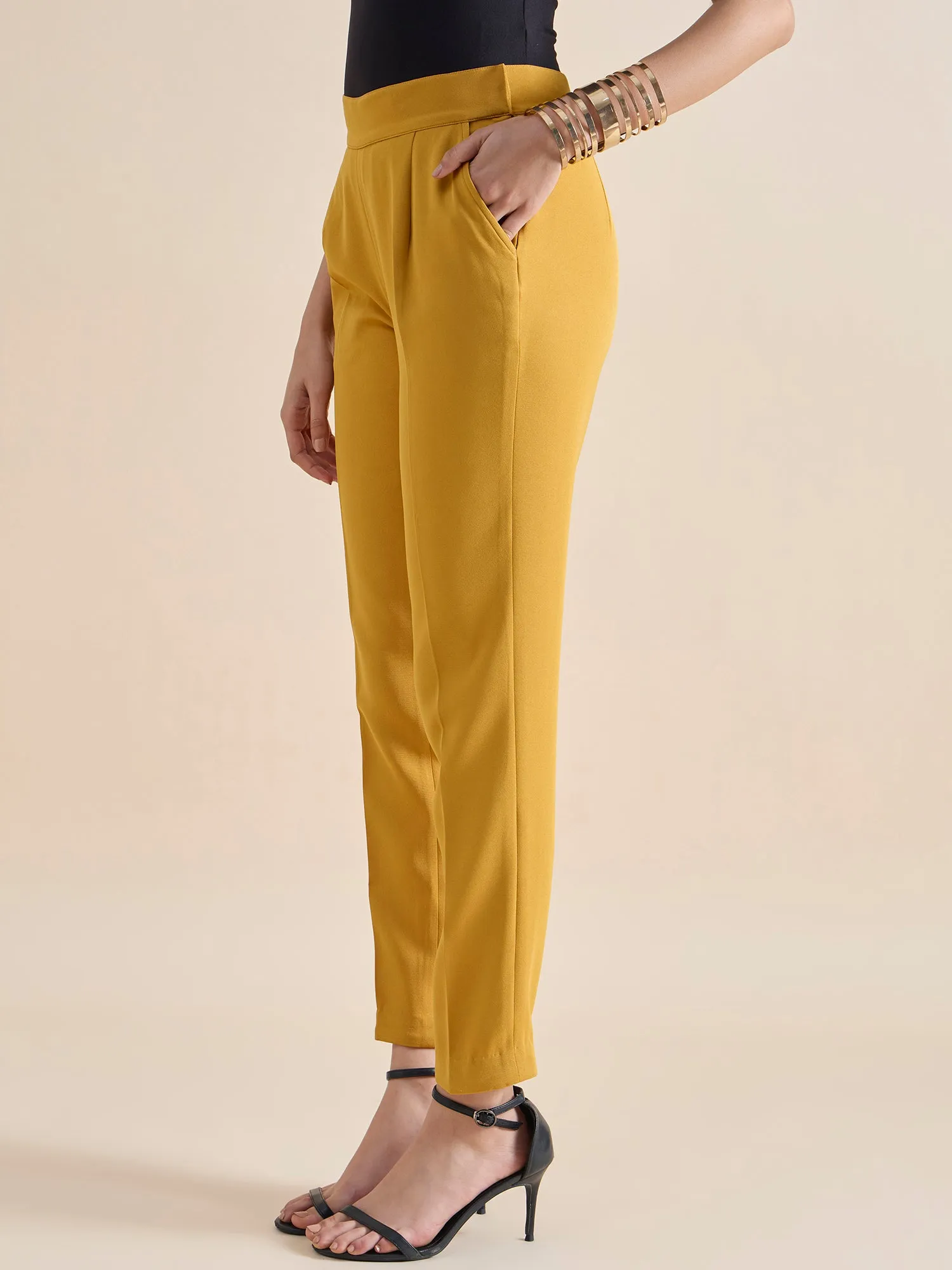 Women's Slim Fit Stretch Trouser - Mustard Yellow