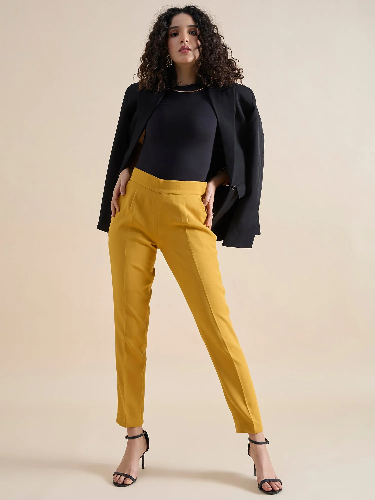 Women's Slim Fit Stretch Trouser - Mustard Yellow