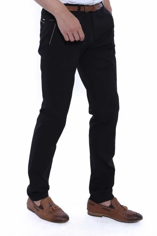 WSS 5 Pockets Patterned Black Men Pants  - Singen