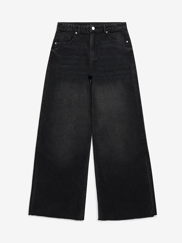 Y&F Kids Charcoal Washed Straight - Fit Mid - Rise Jeans