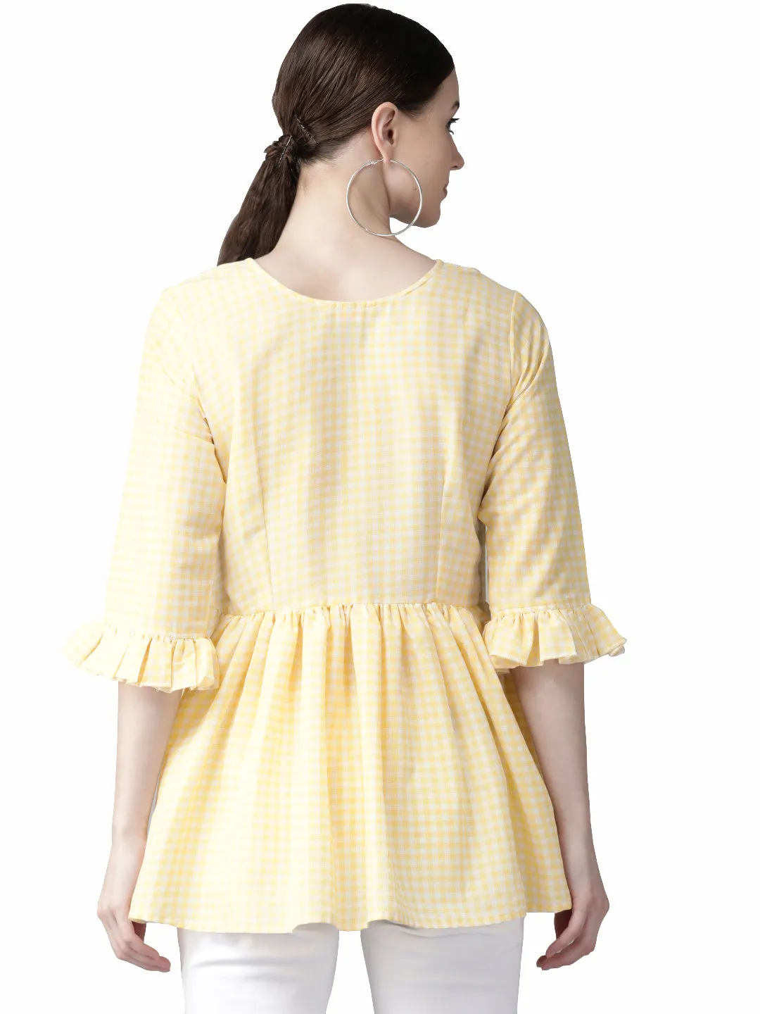 Yellow & White Checked A-Line Top