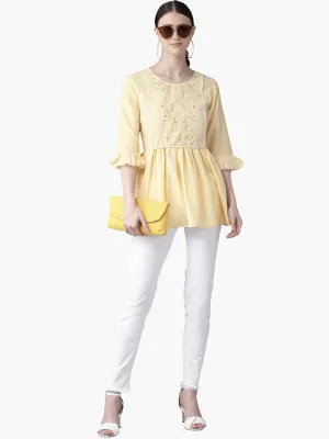 Yellow & White Checked A-Line Top