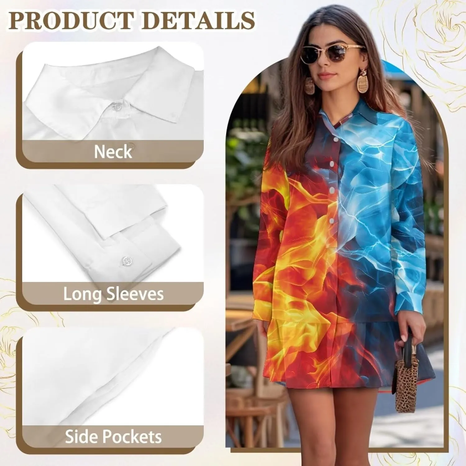 Youngerbaby Shirt Dresses for Woman Long Sleeve Mini Dresses Ruffle Hem Dresses with Pockets S-2XL